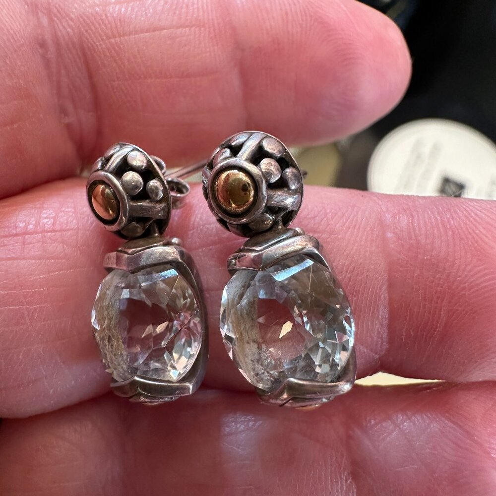 JOHN HARDY Batu Sari 18K Gold Sterling Silver White Topaz Earrings~EUC